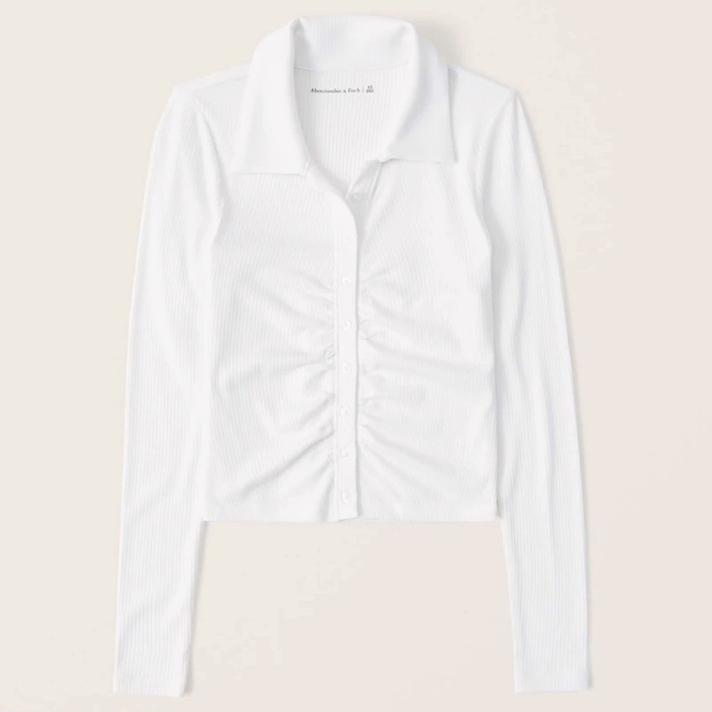 Brand New, Abercrombie Long-Sleeve Ruched Polo Top